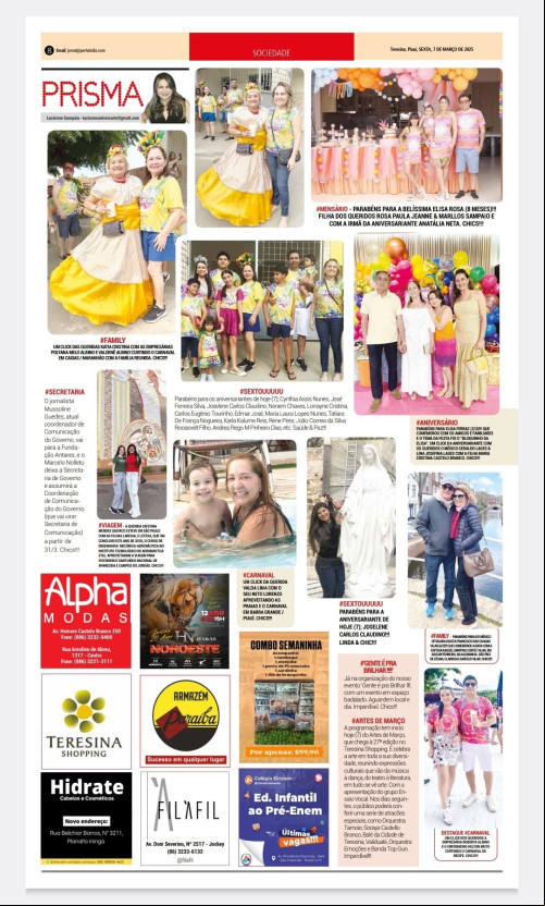 Confira hoje (6/3) a nossa Coluna PRISMA no Jornal e Portal O DIA  www.portalodia.informativomineiro.com -, Treads e as nossas Redes Sociais -. Aguardem a próxima edição da LUCIENNE EM REVISTA. Chics!!! - (Arquivo Pessoal)
