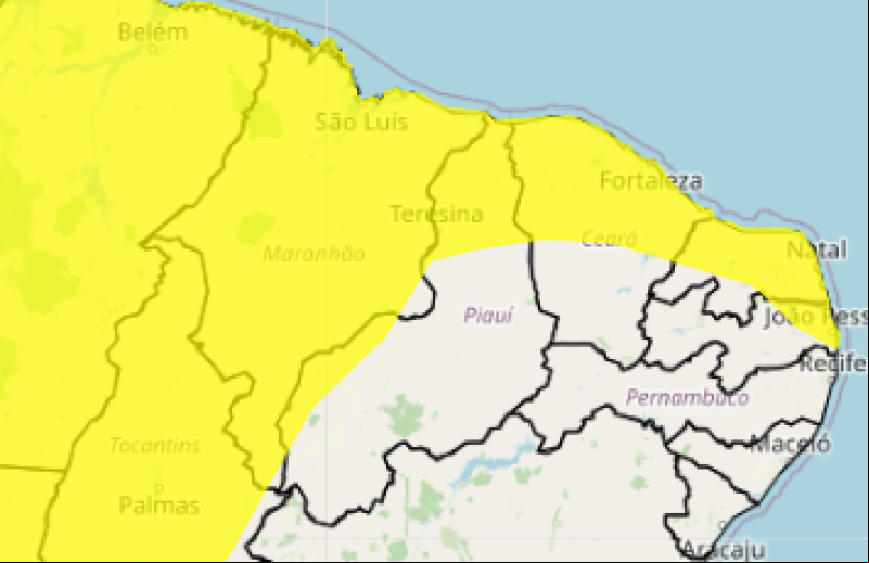 Teresina e 72 cidades do Piauí estão em alerta para ocorrência de chuvas intensas; veja lista - (INMET)