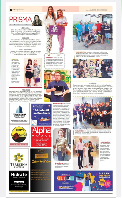 #PRISMA - Confira hoje (4) a nossa Coluna PRISMA no Jornal & Portal O DIA www.portalodia.informativomineiro.com e as nossas Redes Sociais - Chics!!! - (Arquivo Pessoal)
