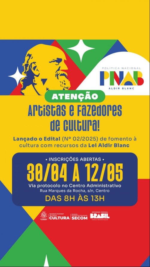 Floriano abre inscrições para seleção de projetos culturais com recursos da Lei Aldir Blanc; confira o edital