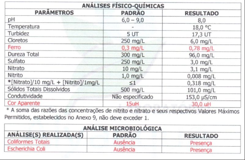 Laudo emitido após análise química solicitada pela Secretaria Municipal de Saúde de Curimatá - (Reprodução)