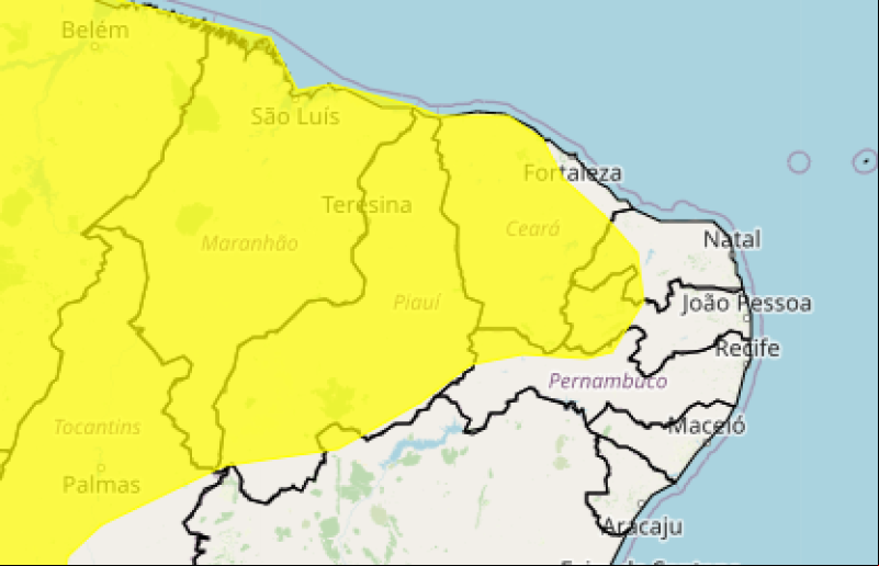 Teresina e mais 217 cidades do Piauí estão em alerta para chuvas intensas; veja lista - (Reprodução/ INMET)
