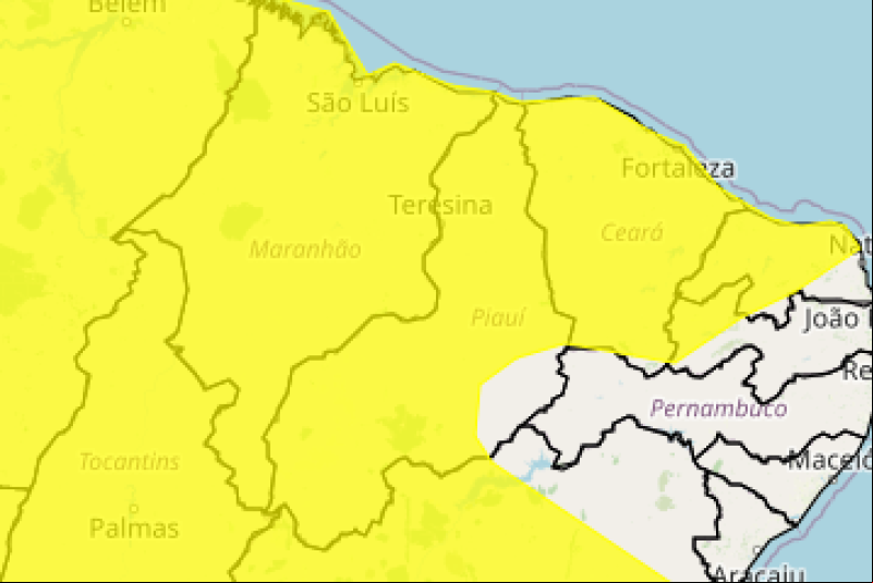 Teresina e outras 208 cidades do Piauí podem ter chuvas intensas nas próximas horas; veja lista - (Reprodução/Inmet)