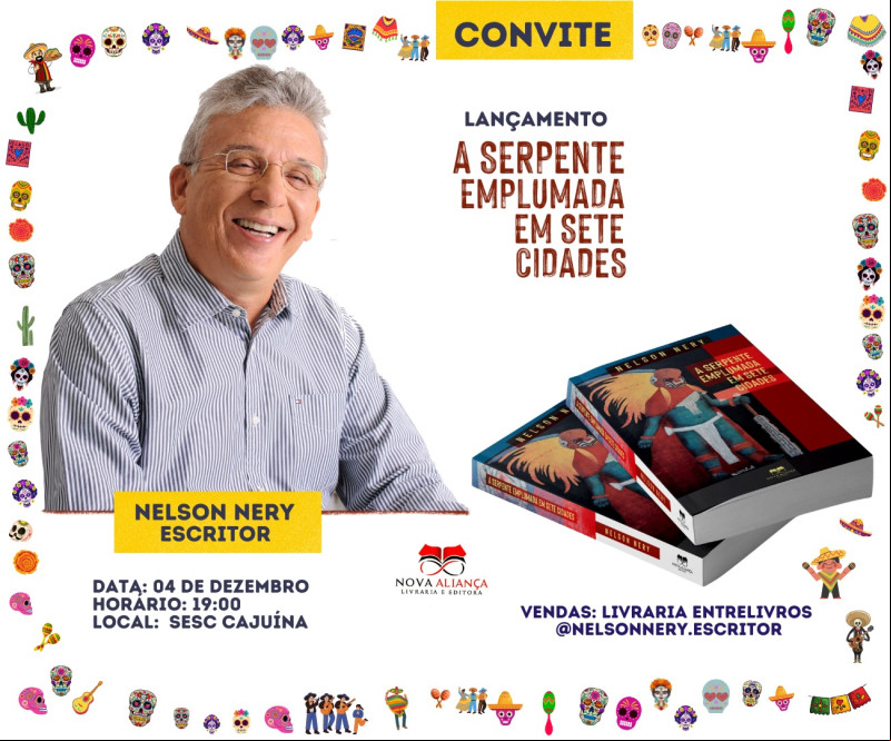 #Lançamento - Grazie pelo Convite do querido Nelson Nery Costa para o lançamento do seu livro 'A Serpente Emplumada em Sete Cidades' - às 19h no dia 4/12, no Sesc Cajuína. Vendas: Livraria Entrelivros. Imperdível.  Chics!!! - (Arquivo Pessoal)