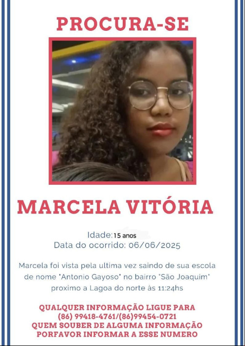 Marcela Vitória está desaparecida desde o último dia 6 de junho - (Reprodução / Redes Sociais)