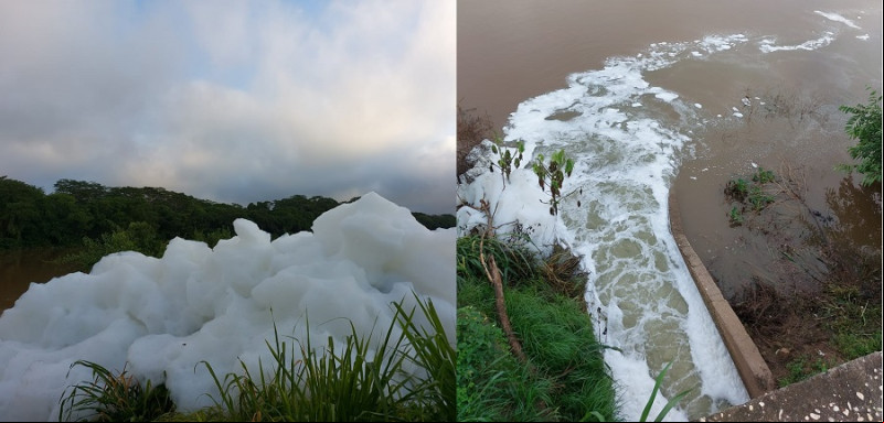 Espumas se formam no rio Poti e podem fazer mal aos peixes e à população